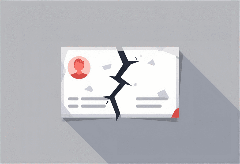 Targeta de visita trencada que representa la pèrdua de credibilitat sense una bona web.