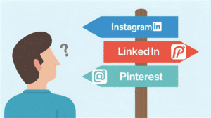 Persona decidint quines xarxes socials per a negocis són millors: Instagram, LinkedIn o Pinterest.