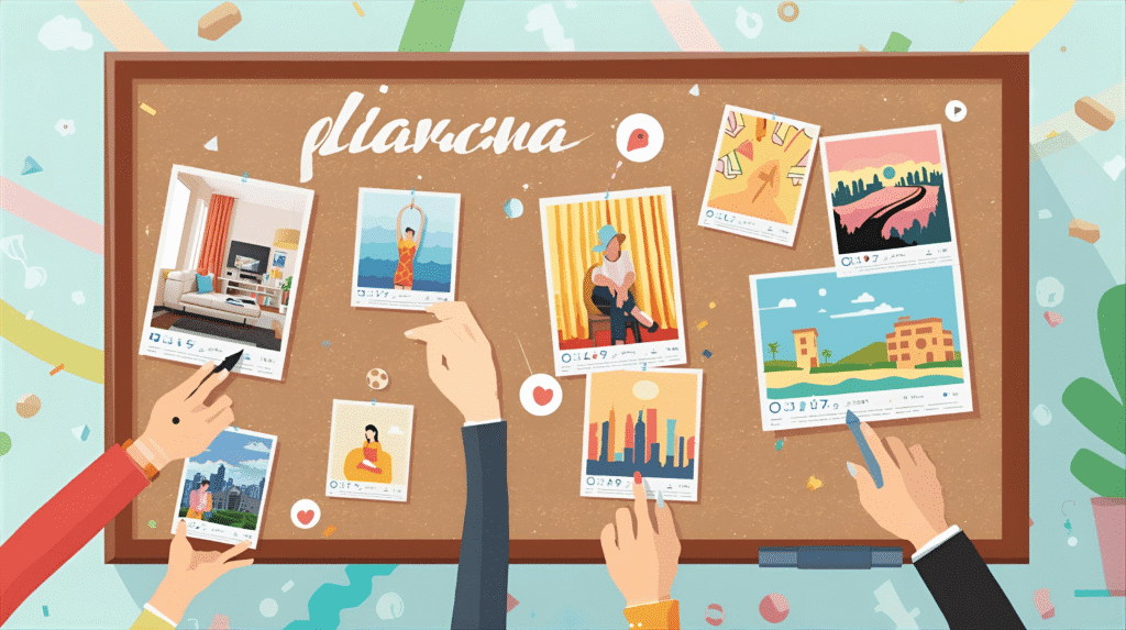 Tauler d'inspiració que mostra com funciona Pinterest per a negocis visuals.