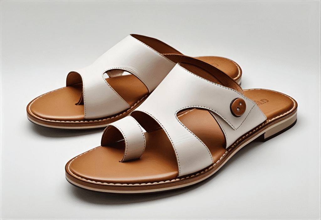 Una foto de unas sandalias de piel nuevas.