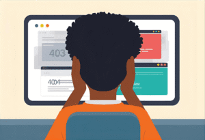 Persona confosa davant d'una pantalla amb errors de pàgina web com 404 i 503.
