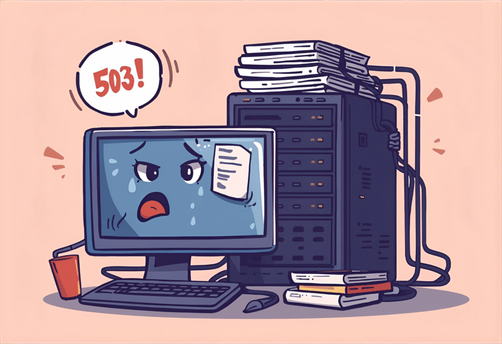 Servidor sobrecarregat per a il·lustrar l'error 503, un problema greu en una pàgina web.