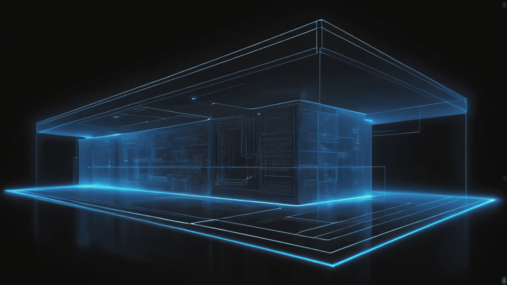 Plano arquitectónico digital que ilustra qué es el hosting como el cimiento invisible de una página web.