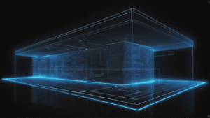 Plano arquitectónico digital que ilustra qué es el hosting como el cimiento invisible de una página web.