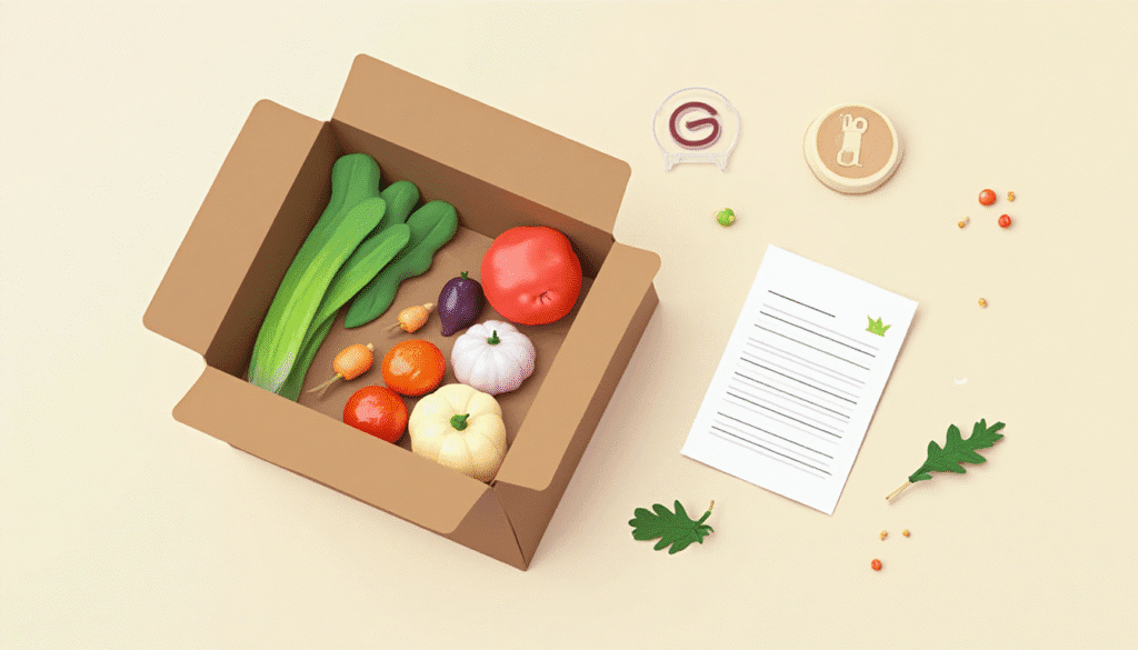 Analogía visual de Shopify como un kit de comida organizado, una plataforma web fácil de usar.