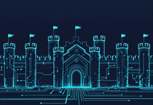Castillo digital simbolizando una fortaleza, representando la importancia de la seguridad web.