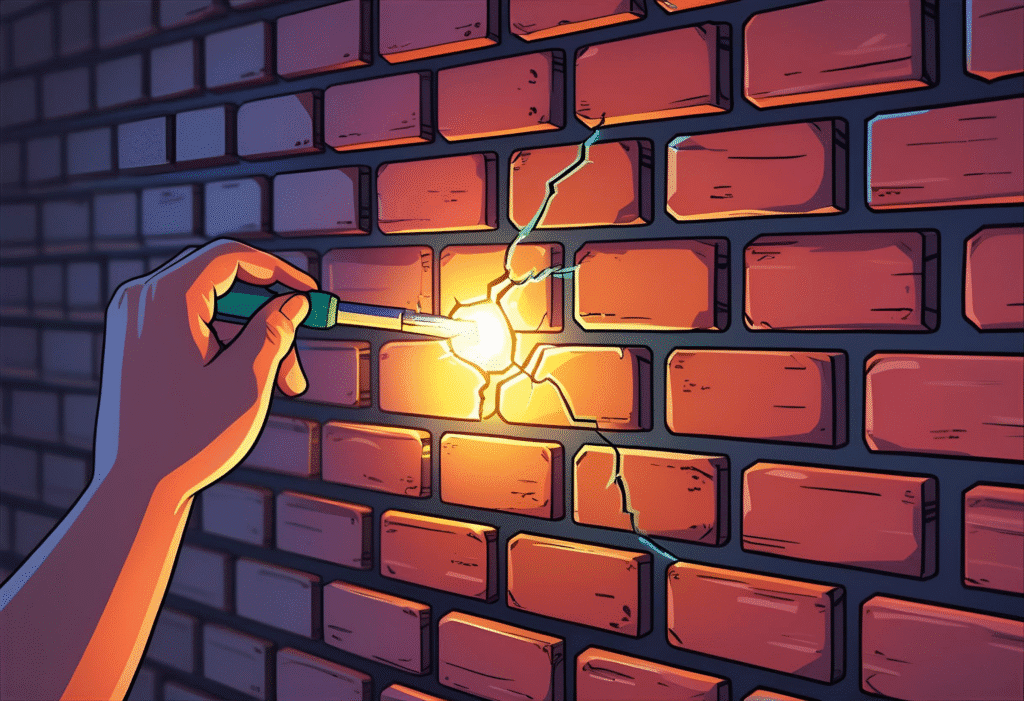 Muro digital siendo reparado, una analogía de las actualizaciones para la seguridad de una página web.