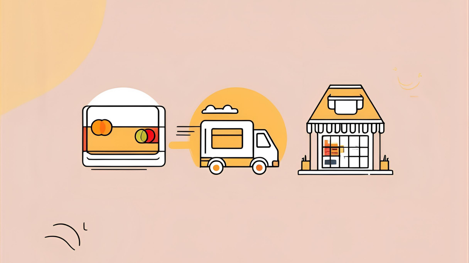 Infografía con iconos de pago, envío y recogida en tienda para un negocio local online.