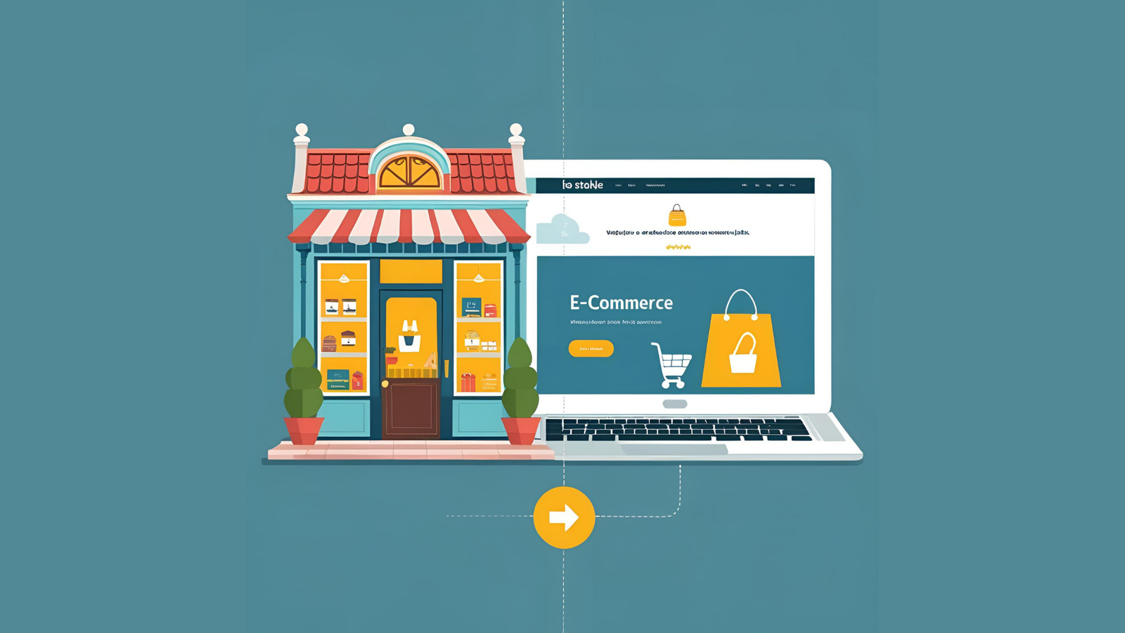 Imagen que muestra la transición de una tienda física a vender online, una guía para un negocio local.