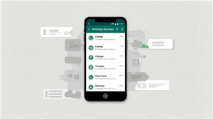 Telèfon mostrant les funcions de WhatsApp Business per a negocis.