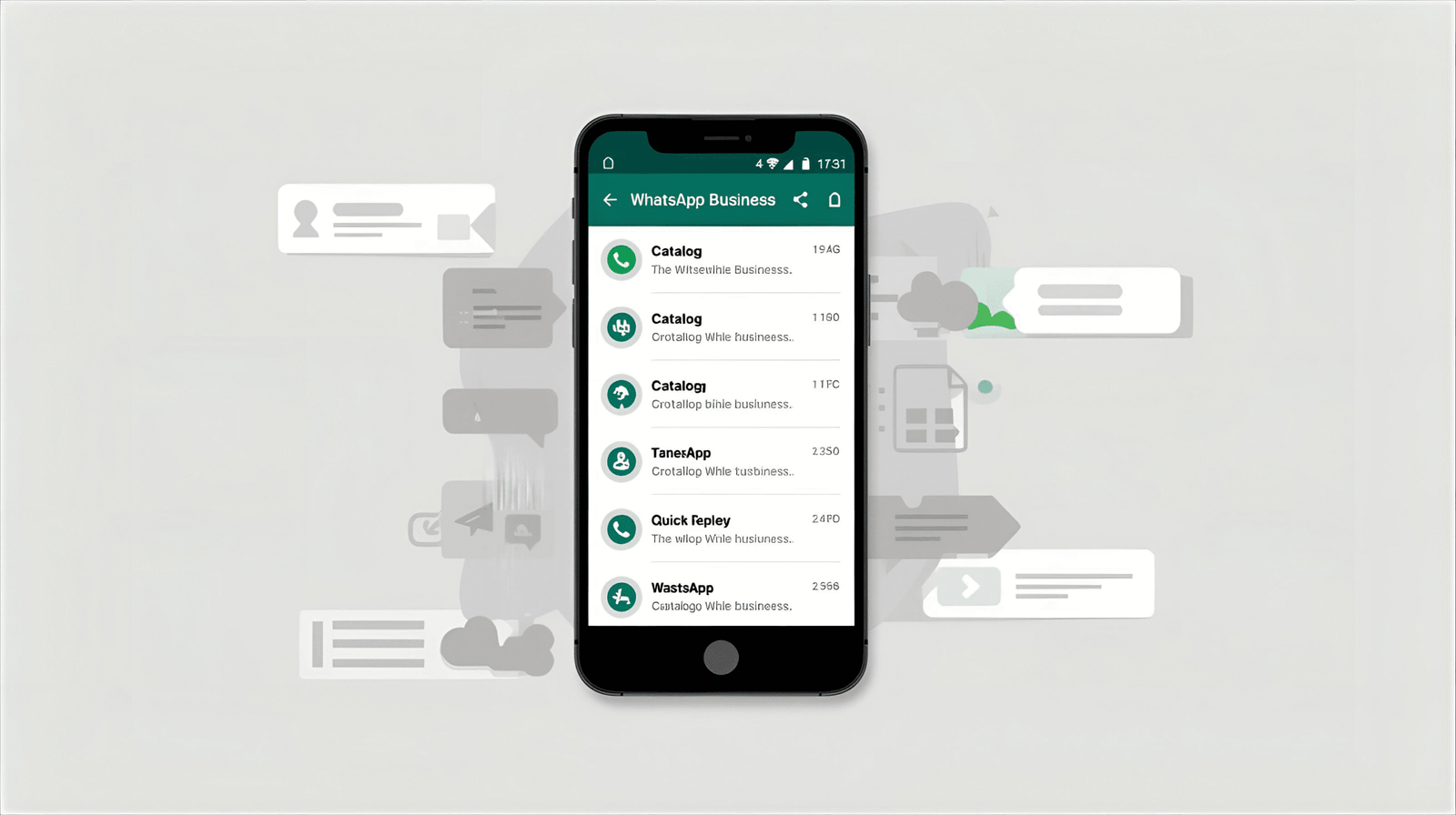 Teléfono mostrando las funciones de WhatsApp Business para negocios.