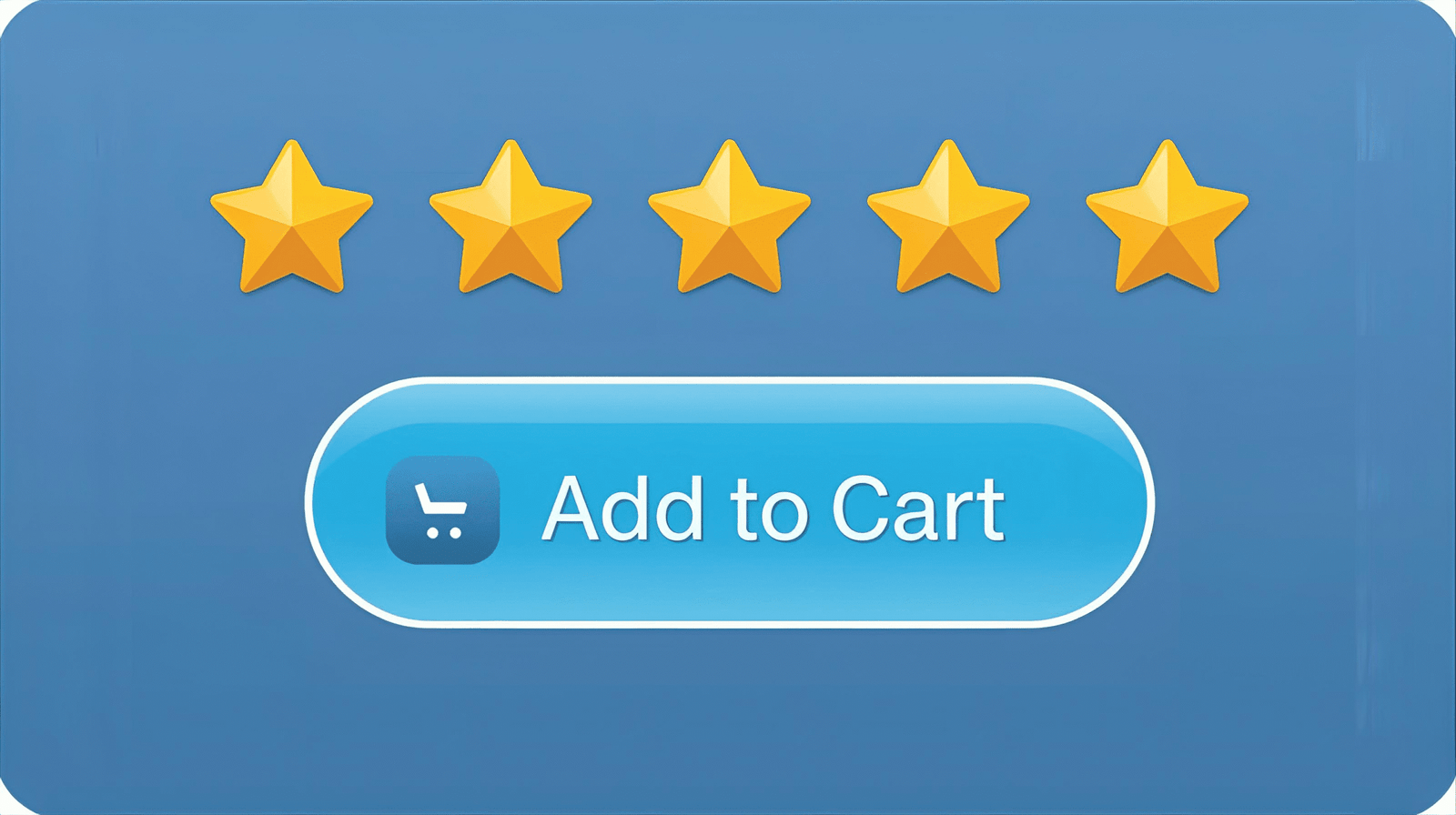 Iconos de reseñas y estrellas sobre un botón de compra, clave en una página de producto.