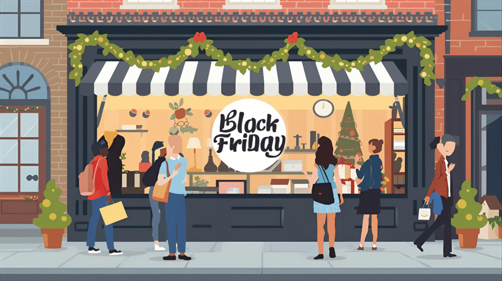 Botiga local amb una decoració elegant per a la seva campanya de Black Friday per a negocis locals.