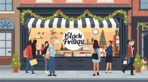 Tienda local con una decoración elegante para su campaña de Black Friday para negocios locales.