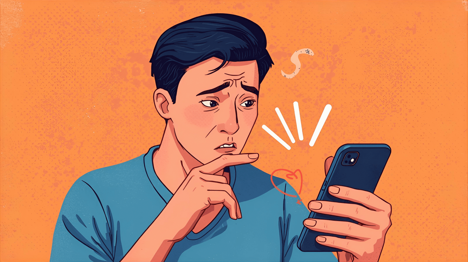 Persona frustrada por un botón que se mueve, simbolizando el CLS de los Core Web Vitals.