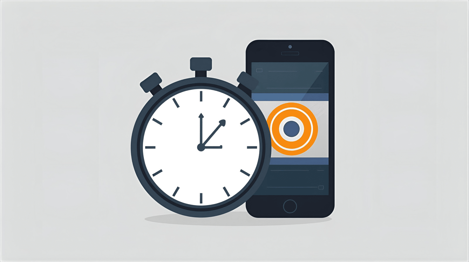 Il·lustració d’un mòbil amb vídeo i un cronòmetre representant el temps de retenció.